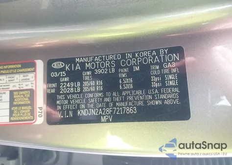 2015 Kia Soul из США, поврежденный, VIN KNDJN2A28F7217863